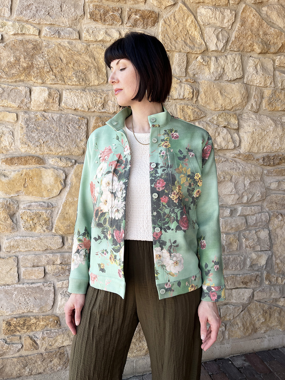 The Day Jacket made in a floral wool blend fabric. The Day Jacket made in a floral wool blend fabric.