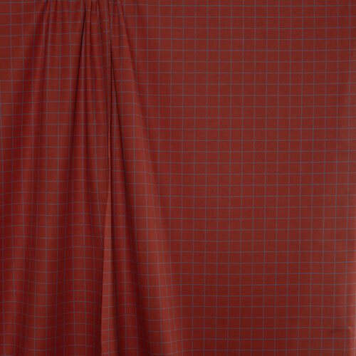 Cotton Oxford - Sienna Red with Blue Grid