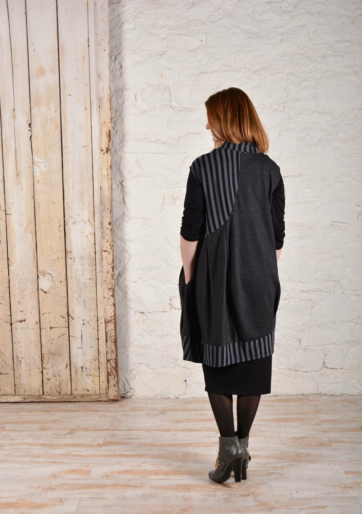 Back view of the Fillmore Duster in Knit Stripe Mix Back view of the Fillmore Duster in Knit Stripe Mix