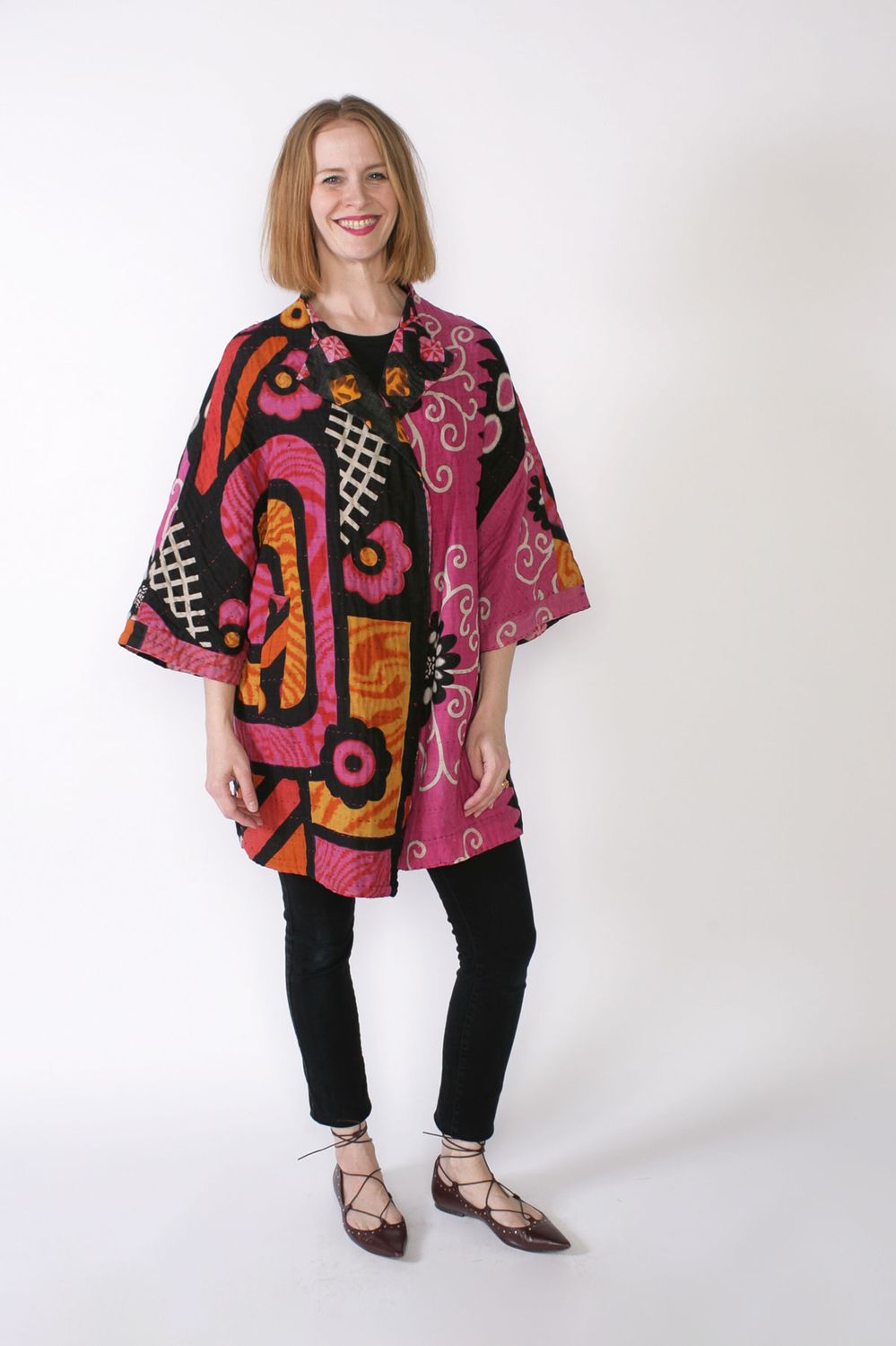 The Chateau Coat made in vintage Kantha cloth.