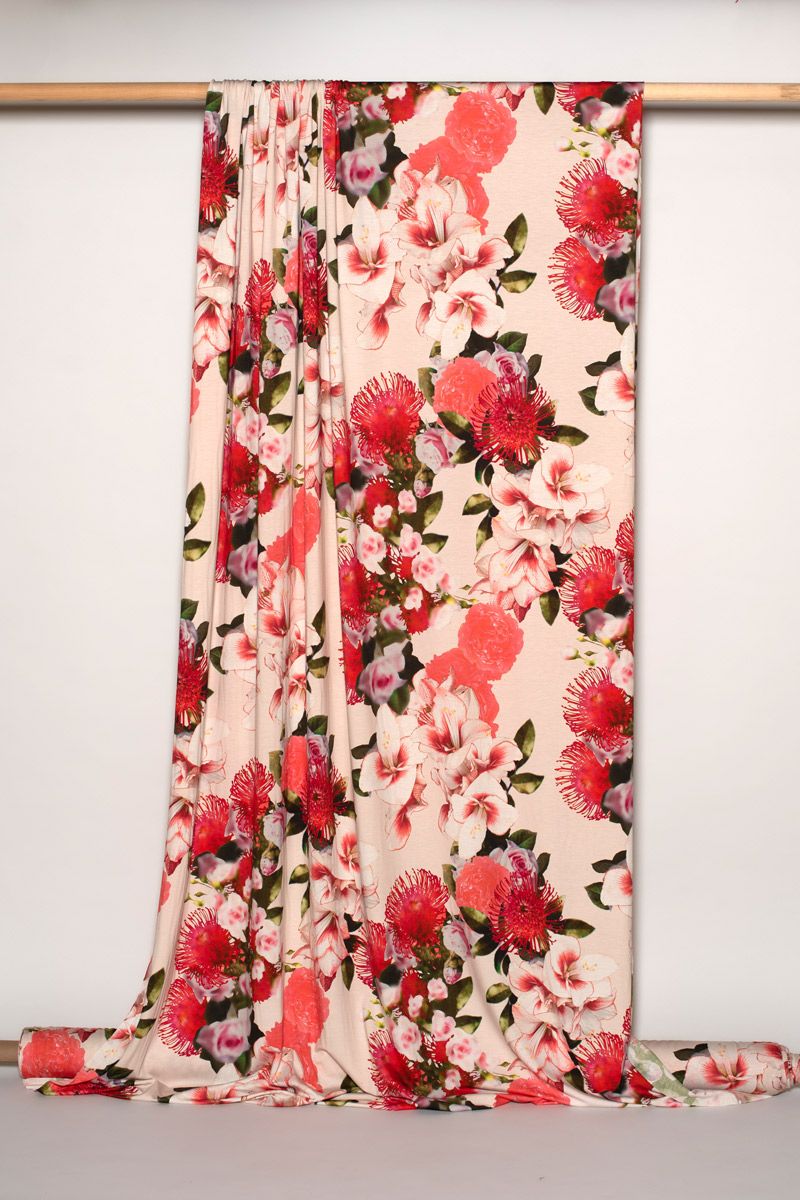 Viscose/Lycra Knit - Hibiscus Heaven - damaged