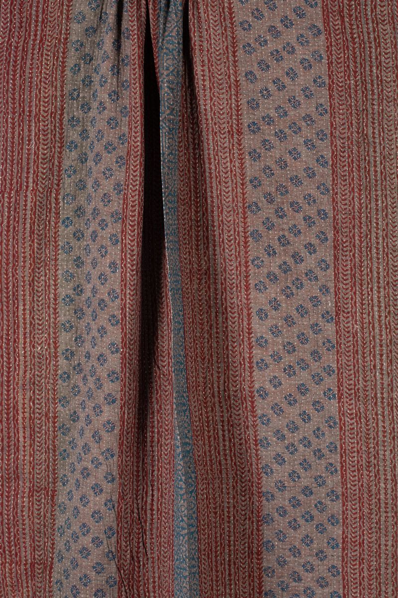 Cotton - Navy &amp; Rust Block Print Kantha