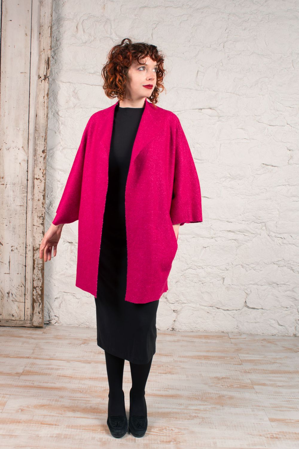 The Chateau Coat made in hot pink boiled wool.