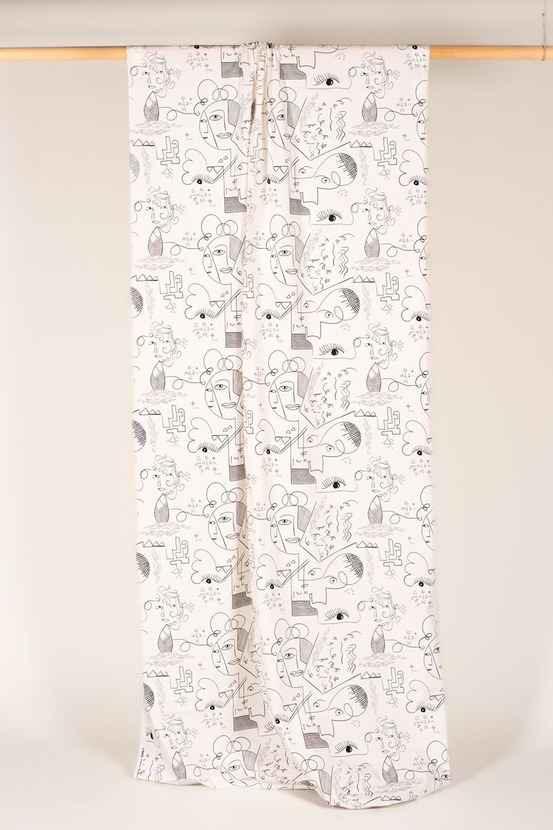 Cotton Print - Cubist Faces in Black & Cream Cotton Print - Cubist Faces in Black & Cream
