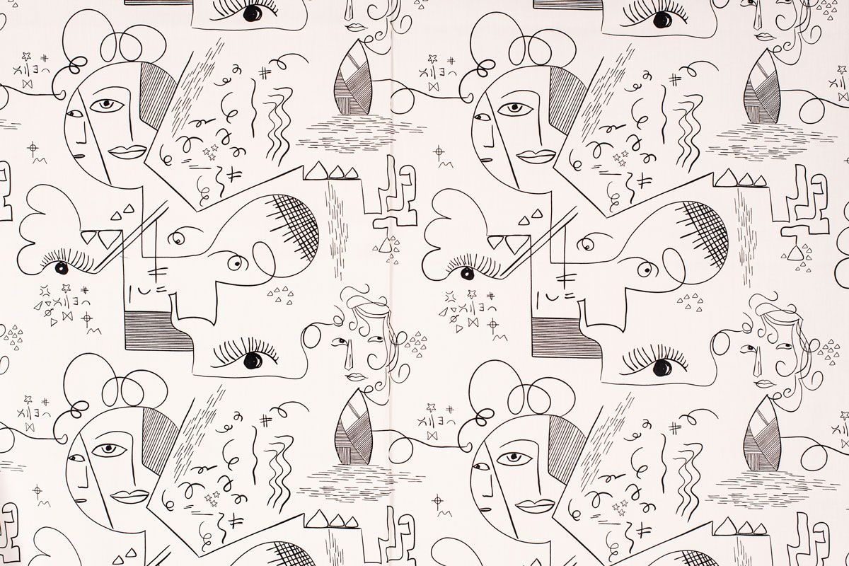 Cotton Print - Cubist Faces in Black & Cream Cotton Print - Cubist Faces in Black & Cream