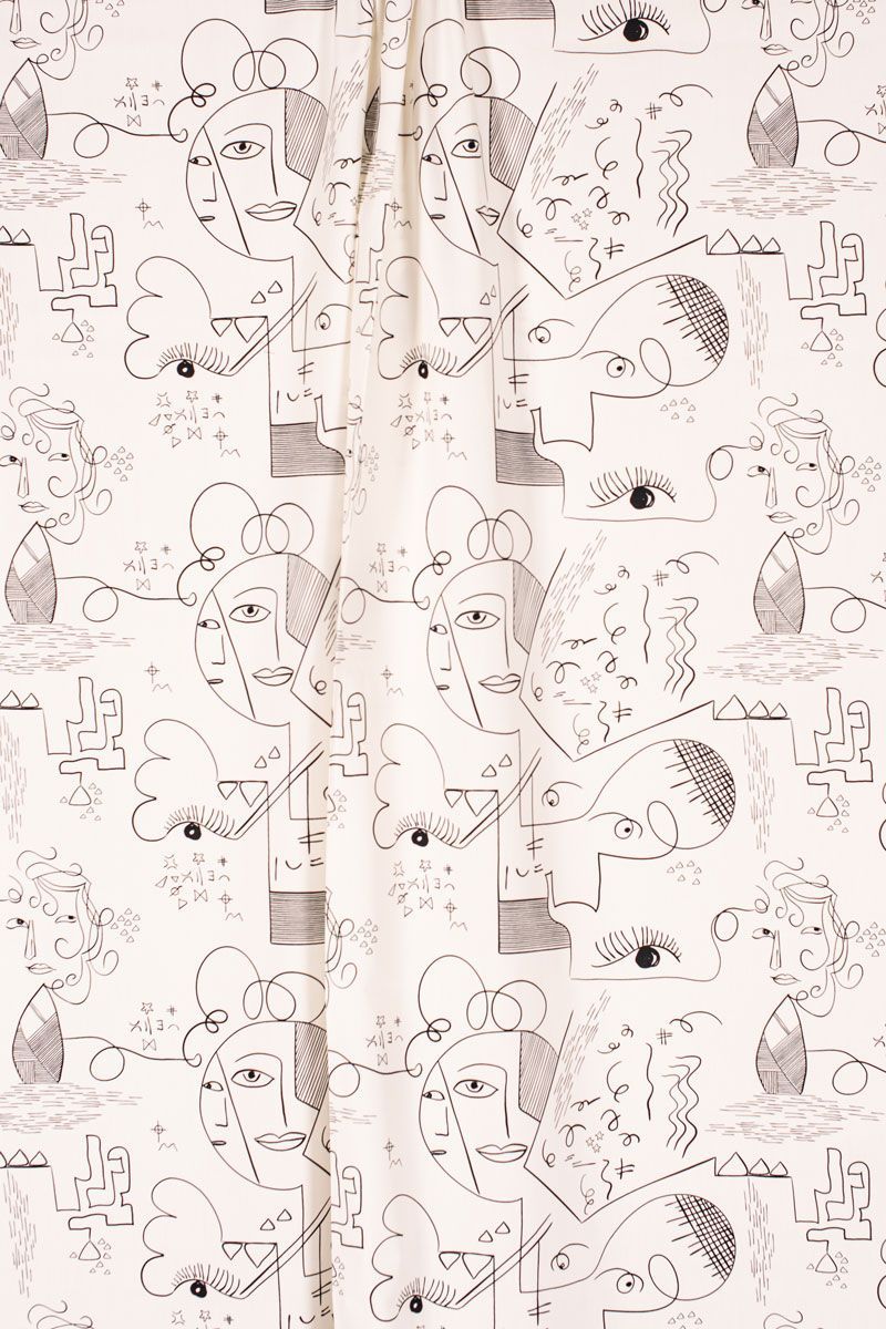 Cotton Print - Cubist Faces in Black & Cream Cotton Print - Cubist Faces in Black & Cream