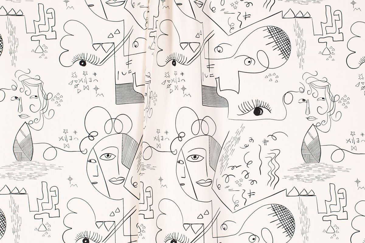 Cotton Print - Cubist Faces in Black & Cream Cotton Print - Cubist Faces in Black & Cream