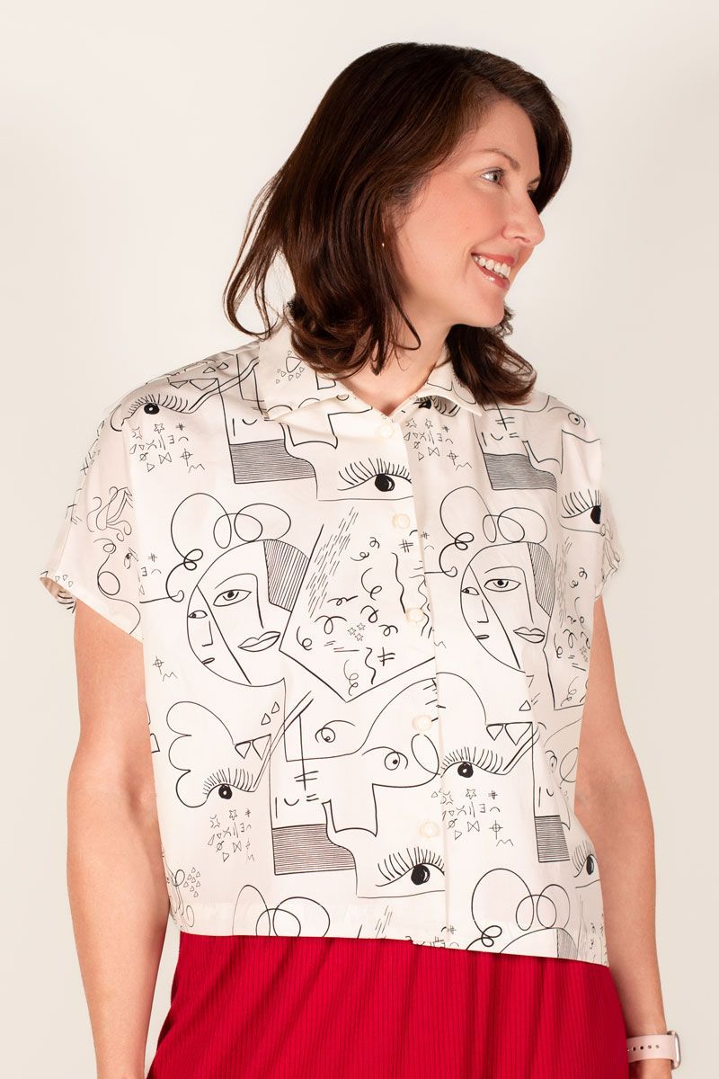 Cotton Print - Cubist Faces in Black & Cream Cotton Print - Cubist Faces in Black & Cream