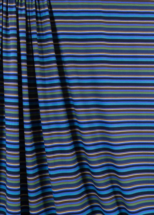 Jersey Knit Cotton - Navy, Royal, &amp; Kelly Green Stripe - END CUT