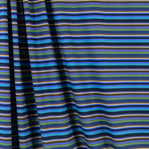 Jersey Knit Cotton - Navy, Royal, &amp; Kelly Green Stripe - END CUT