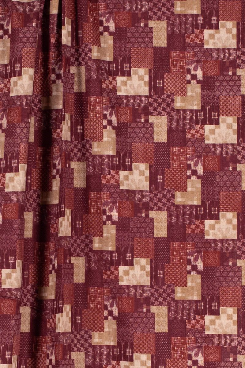 Cotton - Burgundy &amp; Tan Patchwork