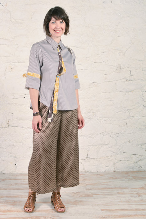 The Bells Shirt in cotton work with silk West End Pants. 