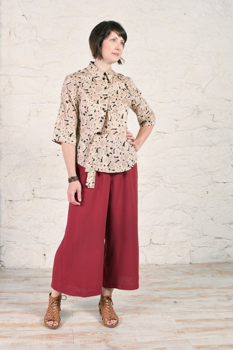The Bells Shirt in Liberty of London Tana Lawn Cotton worn with West End Pants in Rayon. 