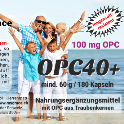 MYGRACE OPC40+ Traubenkernextrakt mit geprüftem OPC Gehalt 180 Kapseln mit je 100 mg Oligomere pro Kapsel