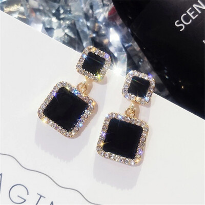 Black Square Crystal Earrings