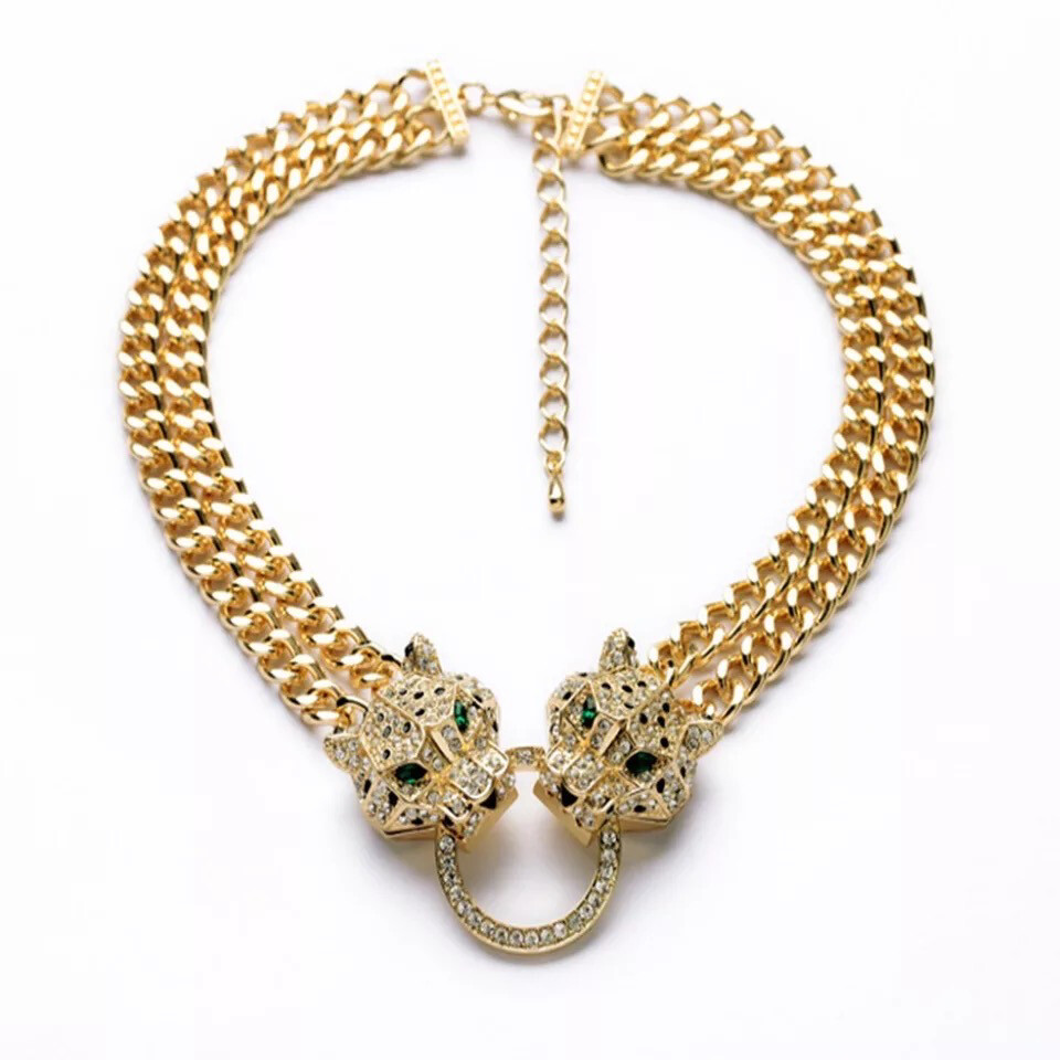 Twin Leopard Head Necklace