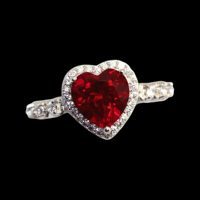 925 Silver Red Heart Ring