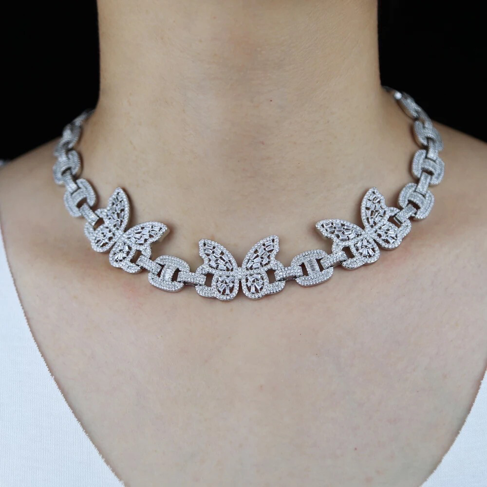 Iced Out Cubic Zirconia Butterfly Necklace