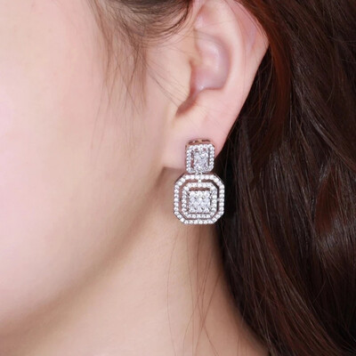 Cubic Zirconia Square Icy Earrings