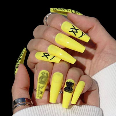 Graffiti Yellow Press On Nails