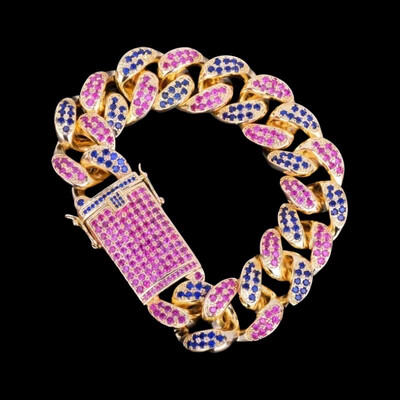 24k Gold Colorful Cuban Link Bracelet