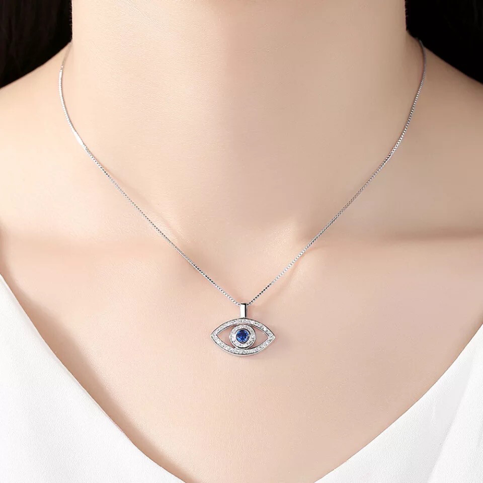 Blue Evil Eye 925 Sterling Silver Necklace