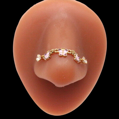 Pink butterfly chain nose ring