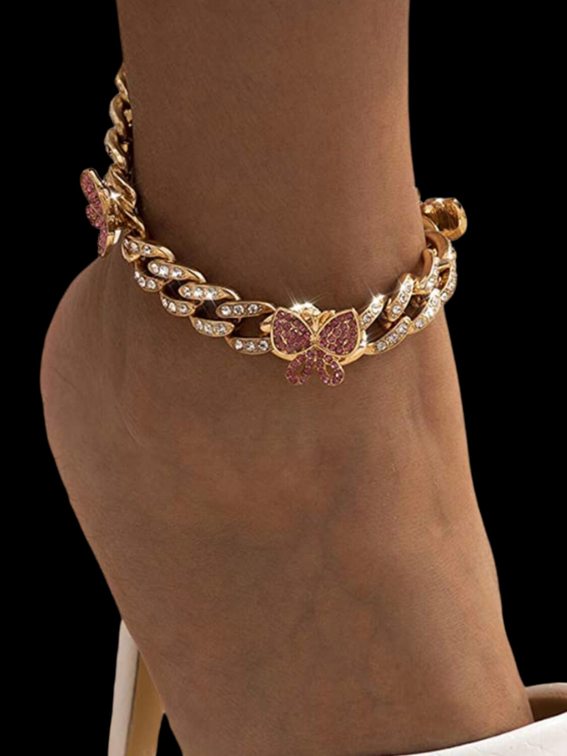 Pink Butterfly Gold Anklet