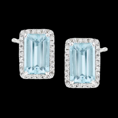 2.50 ct. t.w. Aquamarine and .18 ct. t.w. Diamond Earrings in 14kt White Gold