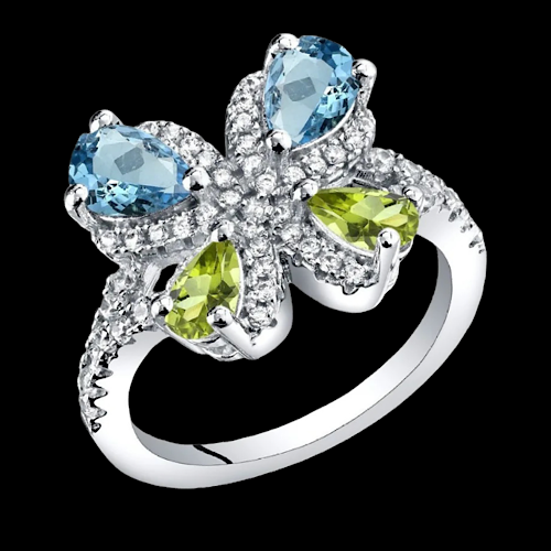  Butterfly Blue & Olive  Zircon Ring
