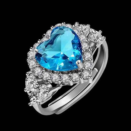 Blue Heart Big Adjustable Ring