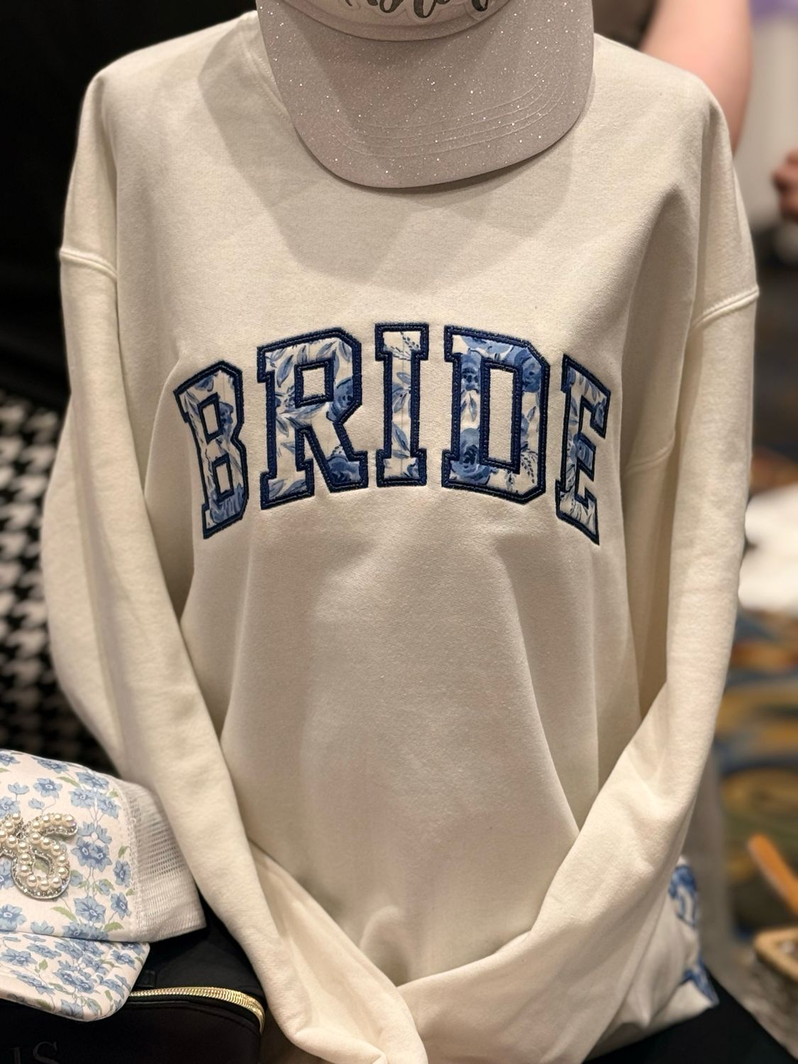 Bride Blue Floral Crewneck