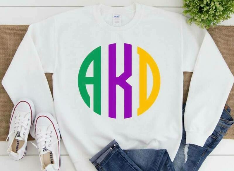 Mardi Gras initial sweatshirt