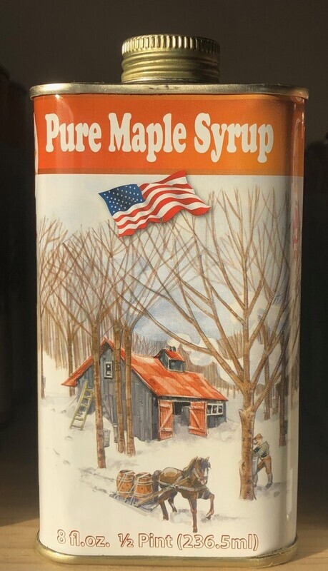 1/2 pint pure maple syrup in old fashioned tin can
