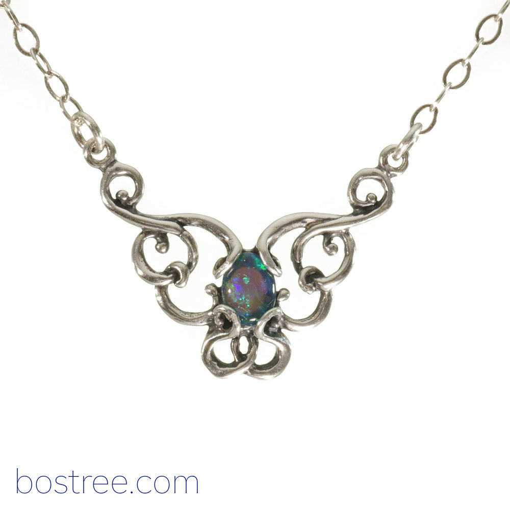Victorian Necklace - Sterling Silver & Fire Opal