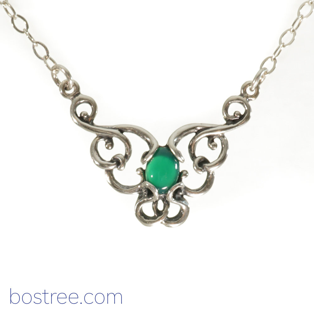 Victorian Necklace - Sterling Silver & Green Aventurine