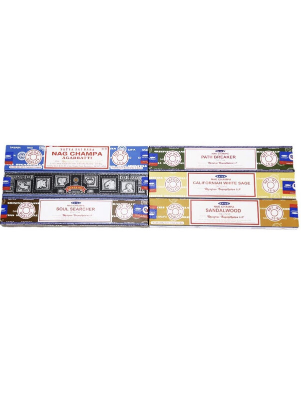 Satya - Set of 6 - Nag Champa, Super Hit,Path Breaker,Soul Searcher, Sandalwood, Californian White Sage 15 Grams