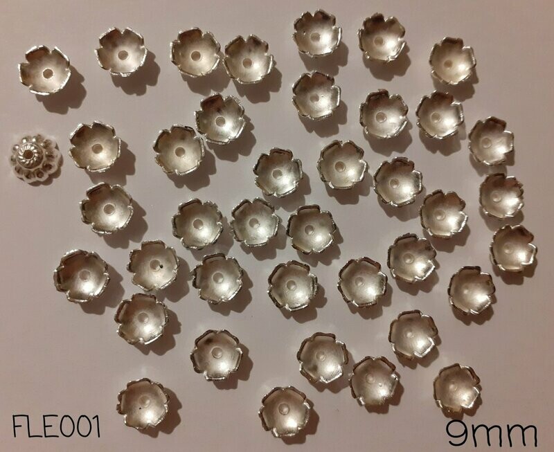 100 coupelles fleurs 9 mm argenté 