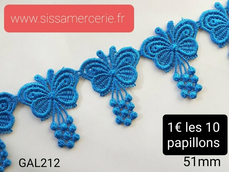 10 papillons 5.1x 4 cm dentelle  bleu