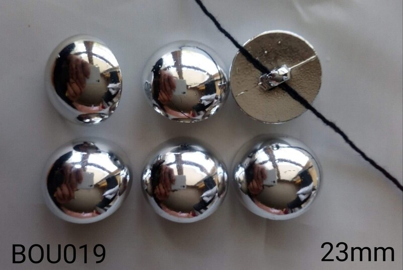 6 boutons demi boule argenté 23mm