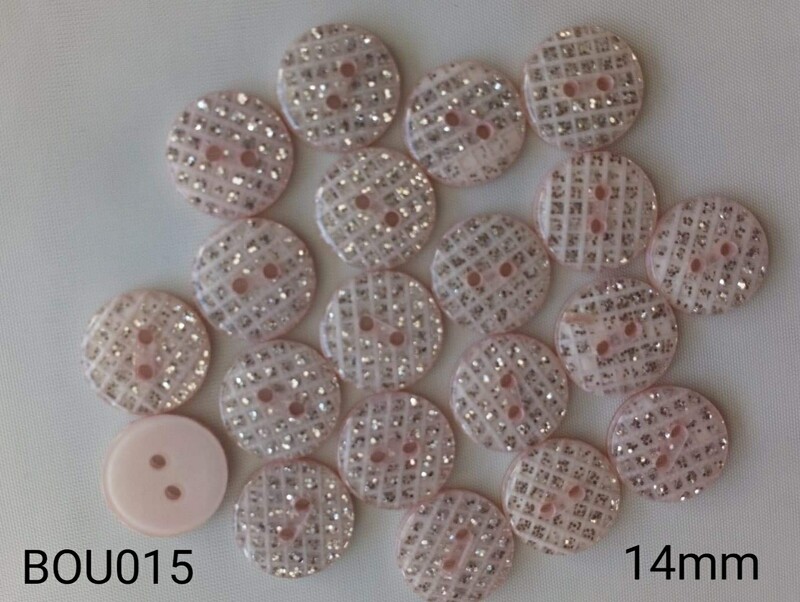 10 boutons 14mm rose clair avec points argentés