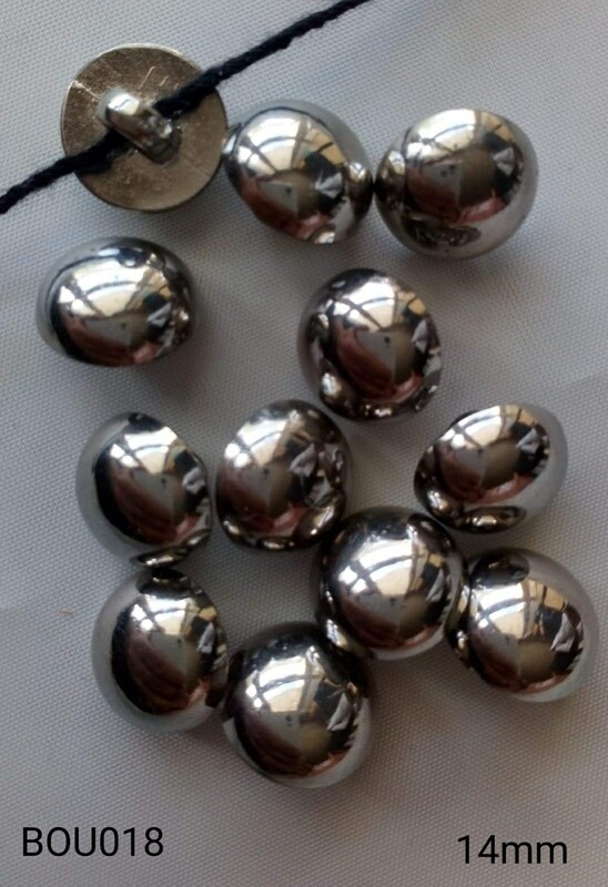 10 boutons demi boule argenté de 14mm