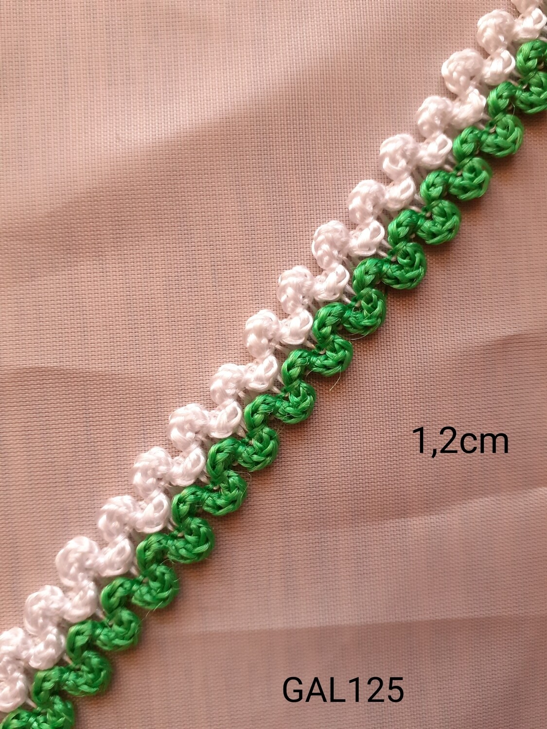 Ruban galon 1,2cm double zig zag blanc/vert