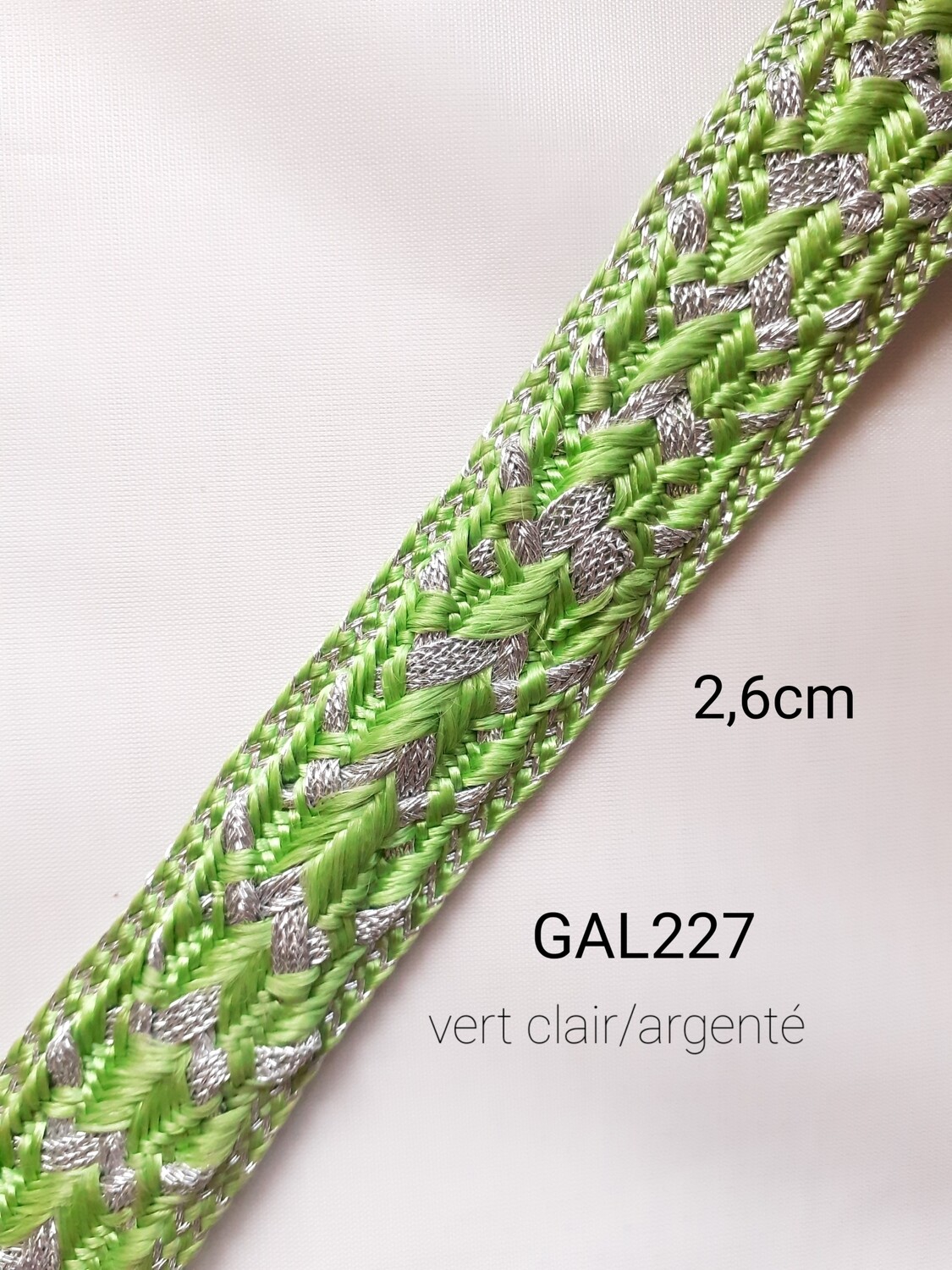 Ruban galon sfifa vert clair/argenté 2.6 cm