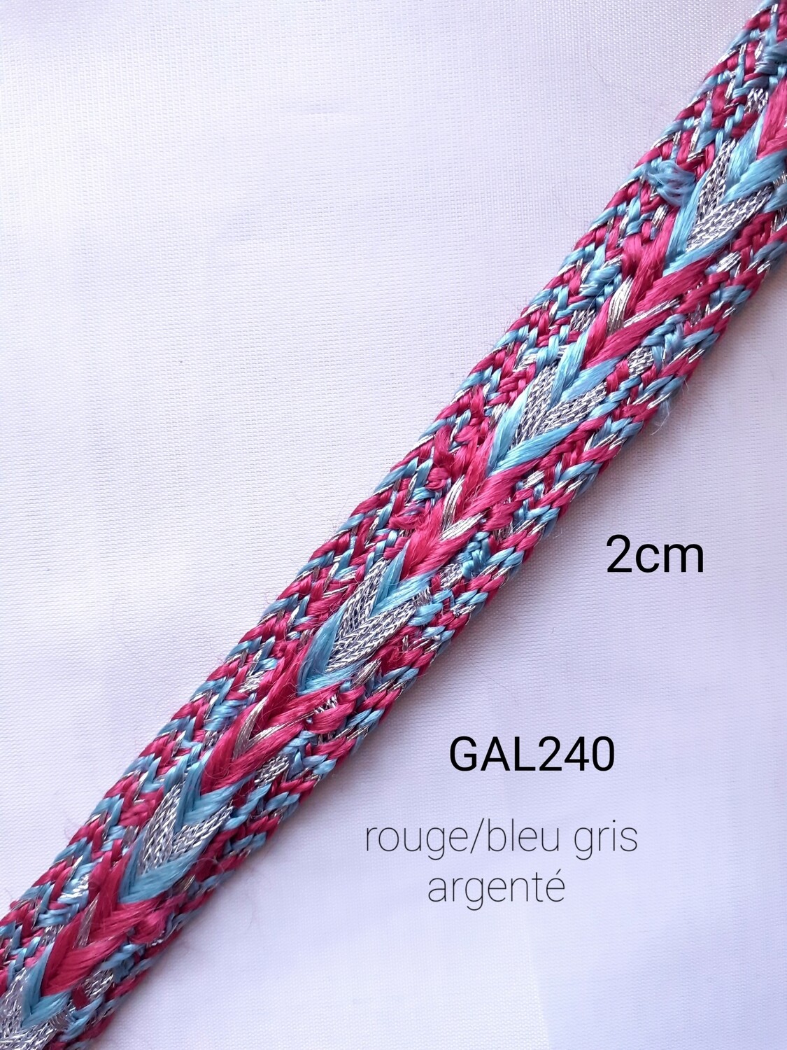 Ruban galon rouge /bleu gris / argenté 2 cm