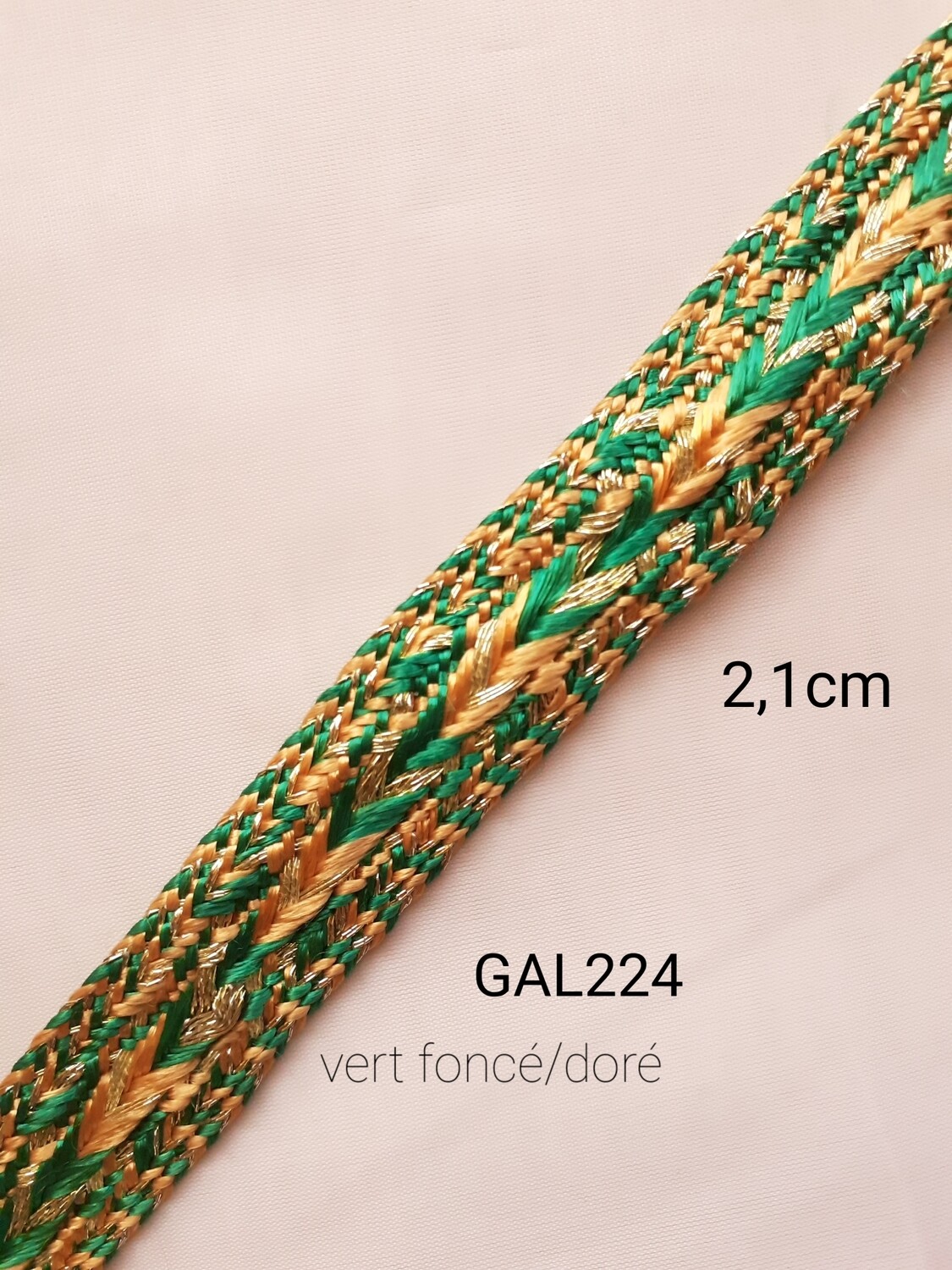 Ruban galon sfifa vert foncé/doré 2.1 cm