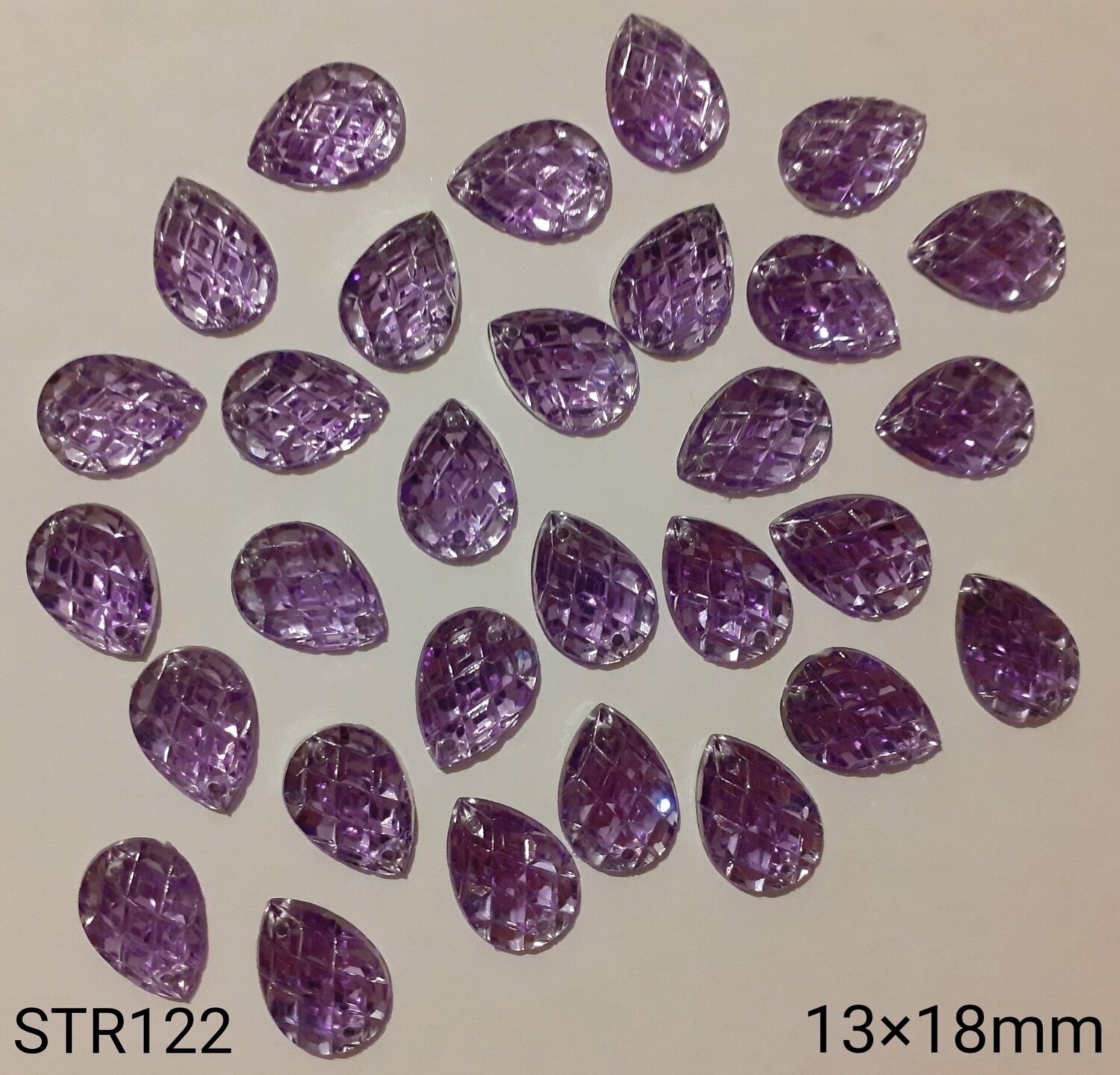 30 strass goutte 13x18mm / 4 coloris, Couleur: violet clair