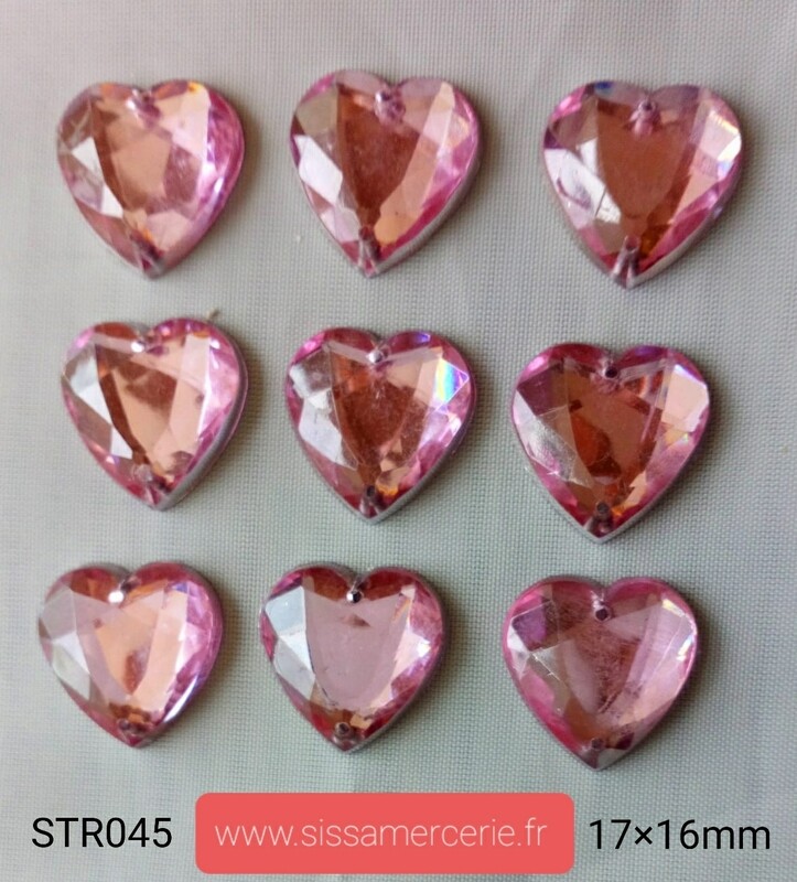 20 strass cœur 17x16mm 4 coloris