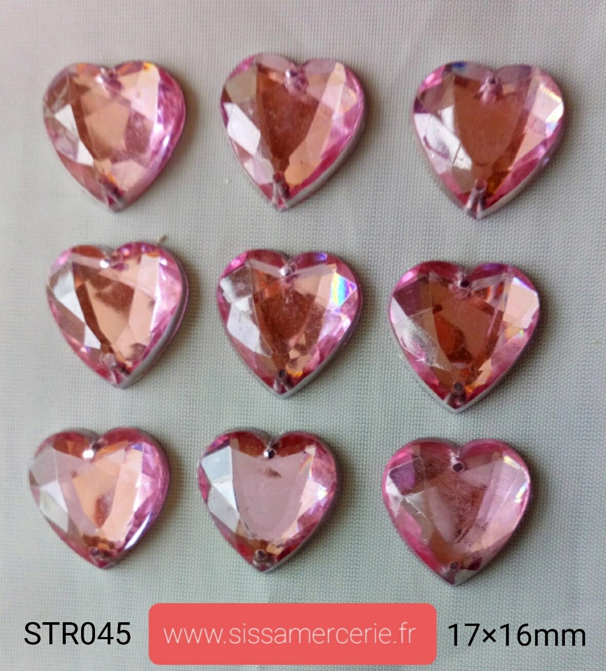 20 strass cœur 17x16mm 4 coloris, Couleur: rose