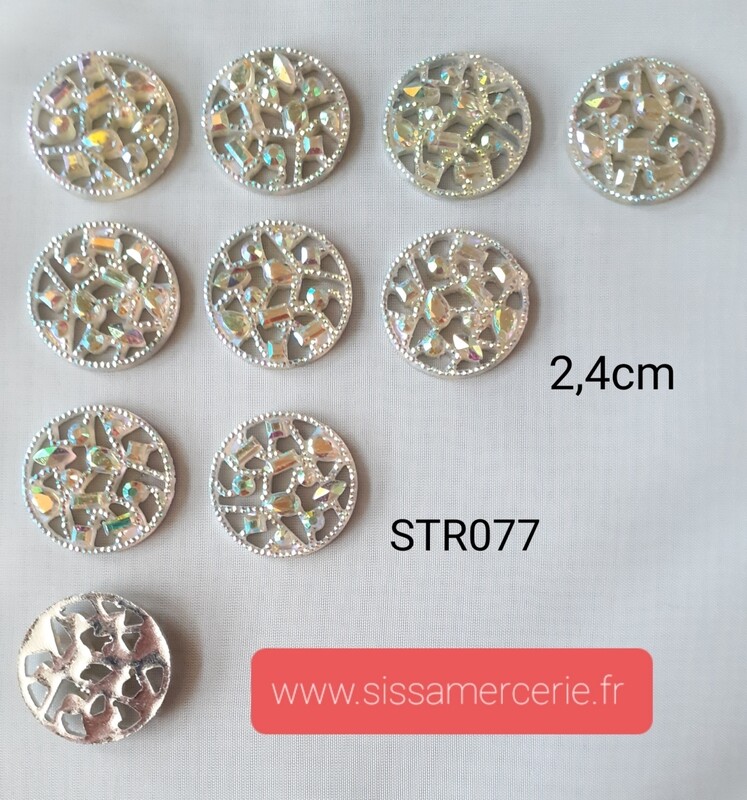 10 strass 2,4cm nacré brillant 2 coloris, Couleur: blanc nacré